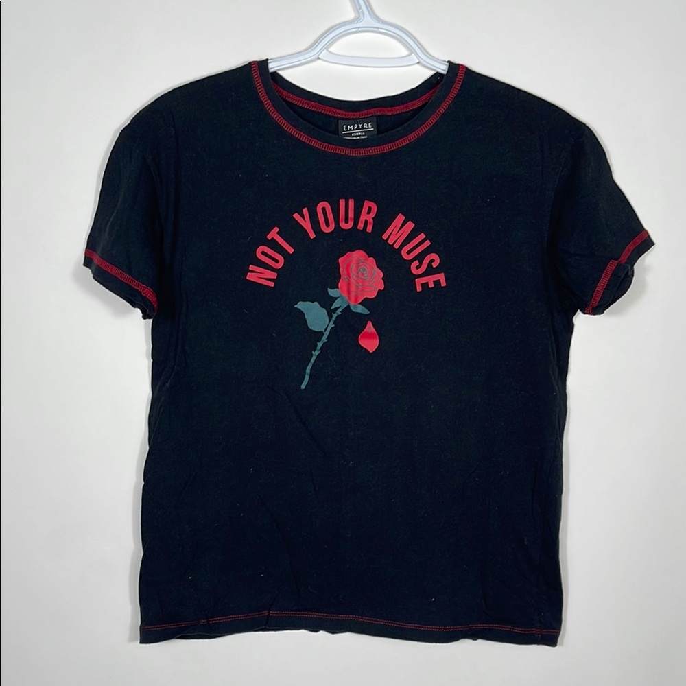 Black T-Shirt with Red Rose Graphic